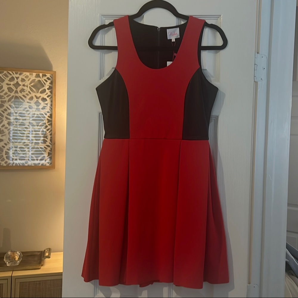 Parker Red and Black Leather Dress